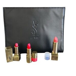YSL Cosmetic Bag NWOT & 3 YSL Lipsticks NIB Rouge Pur Couture